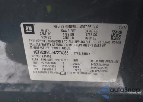 2017 GMC Sierra 1500 Slt z USA, uszkodzony, nr VIN 1GTV2NEC0HZ274953